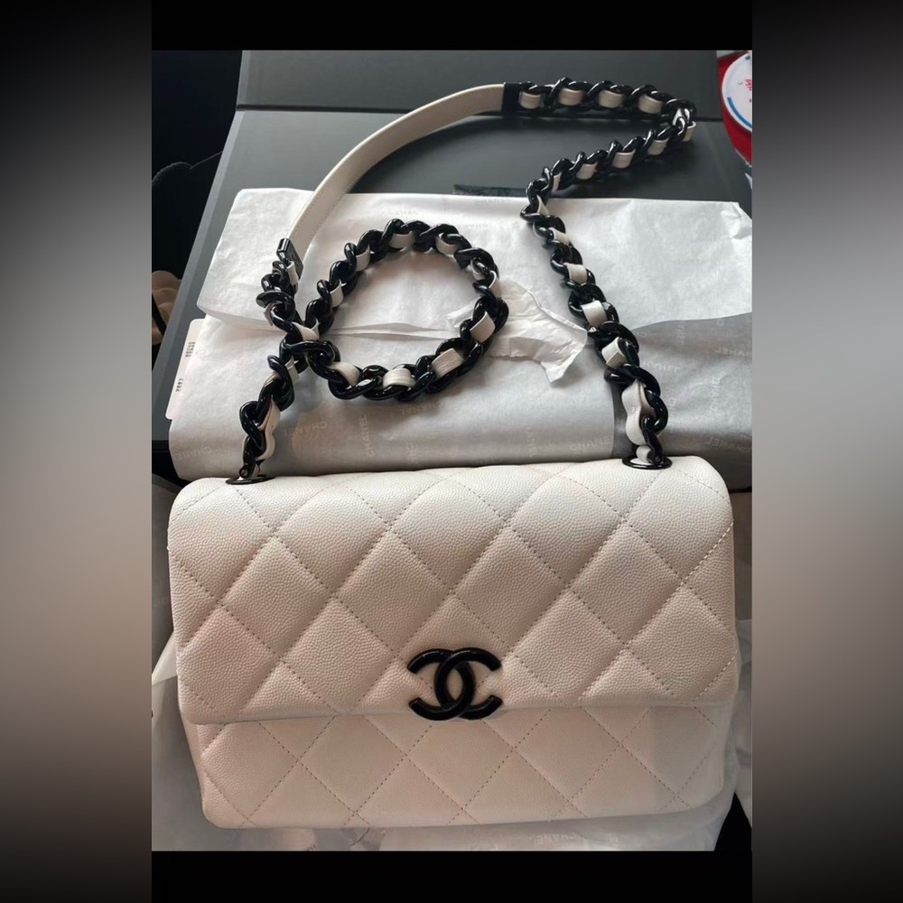 Chanel “My Everyting” Medium Flap Crossbody White Caviar